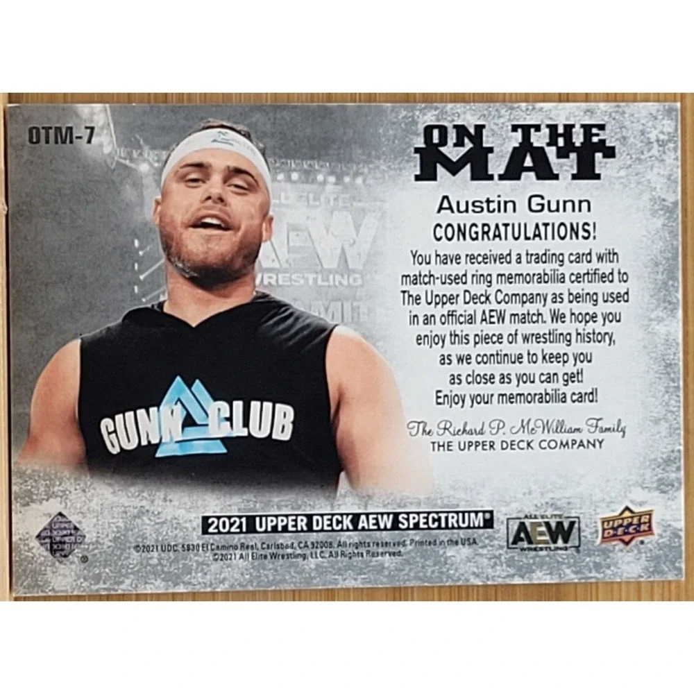 2021 UPPER DECK AEW SPECTRUM AUSTIN GUNN  ON‎ THE MAT RELIC